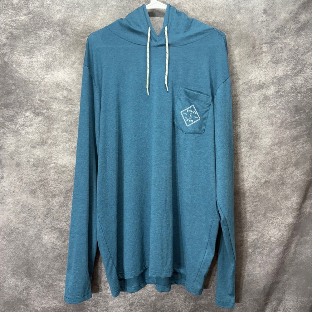 Salty Crew Tippet Pocket UV Sunshirt Hoodie Pullover Mens XXL Hydro Blue UPF 50